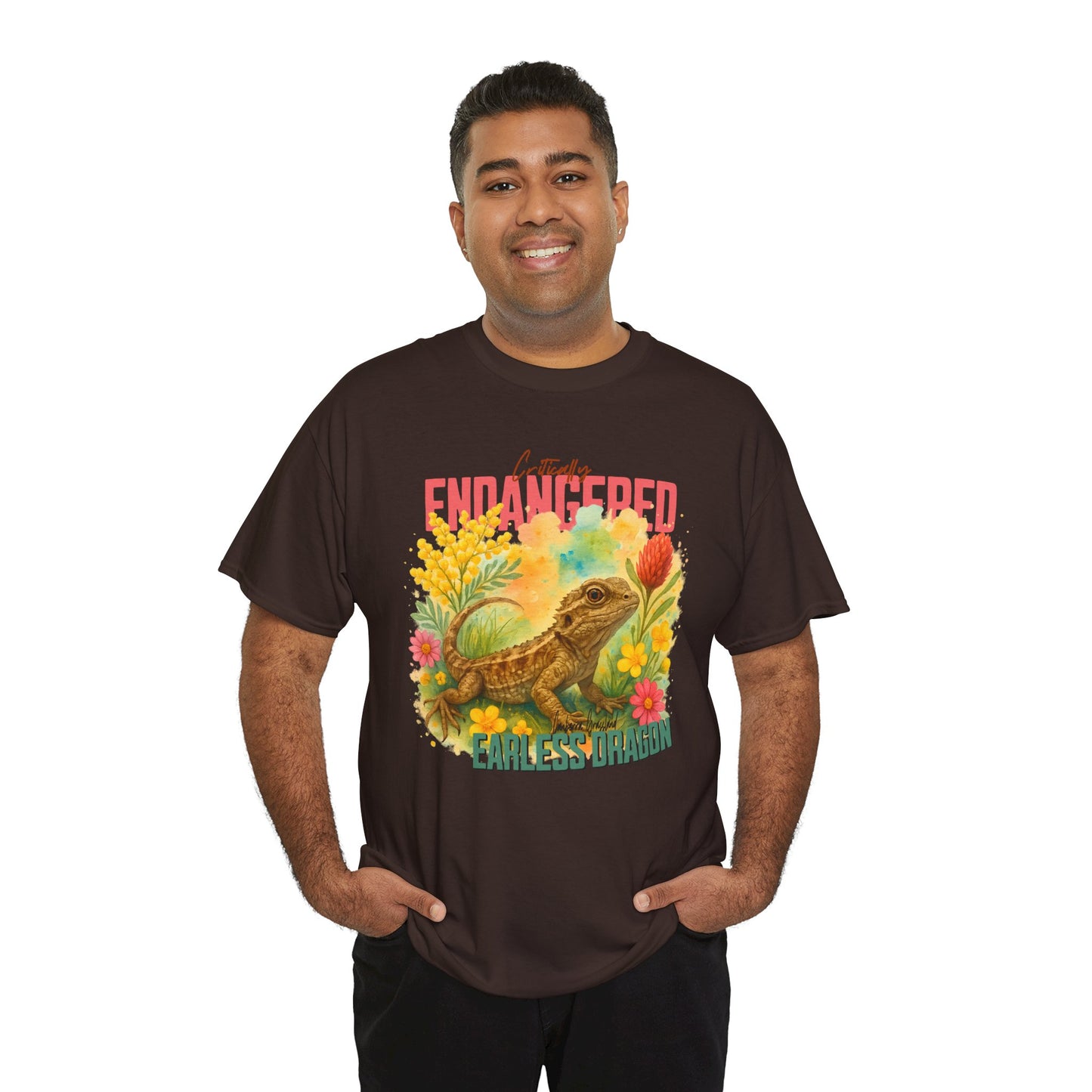 Critically Endangered Canberra Grassland Earless Dragon - Adult T-Shirt – Australian Wildlife Awareness