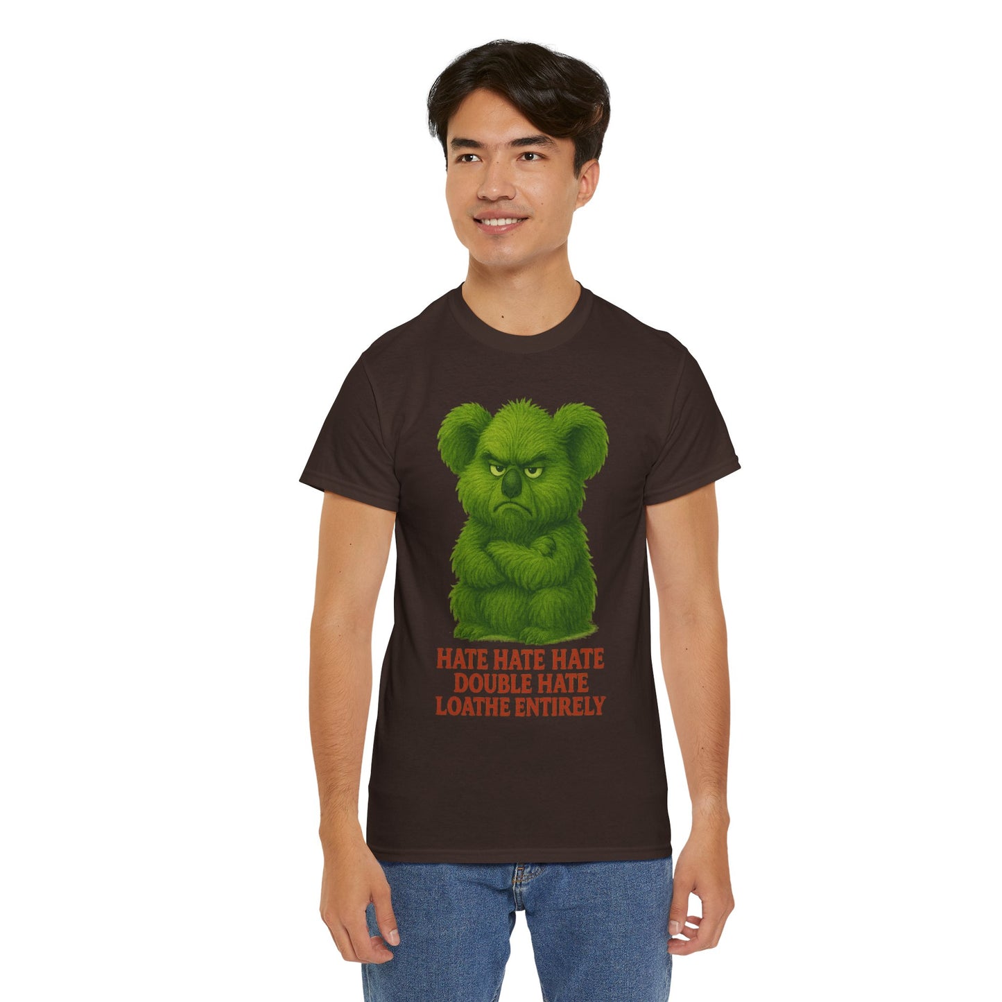 Grumpy Green Koala Christmas – Adult T-Shirt | Native Wildlife Design | Gumleaf Gang Festive Friends
