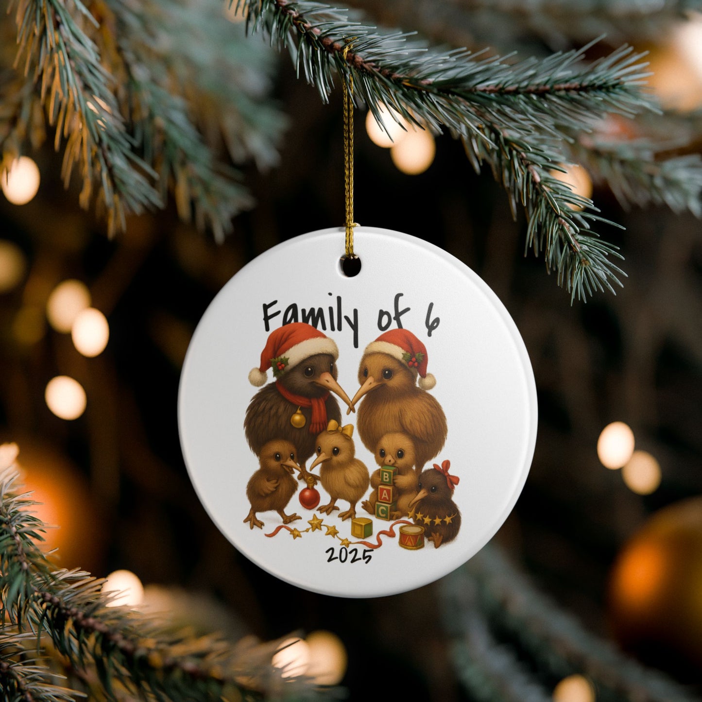 Family of 6 New Zealand Animal Christmas Ornament – Kiwi Design – 2025 Festive Keepsake