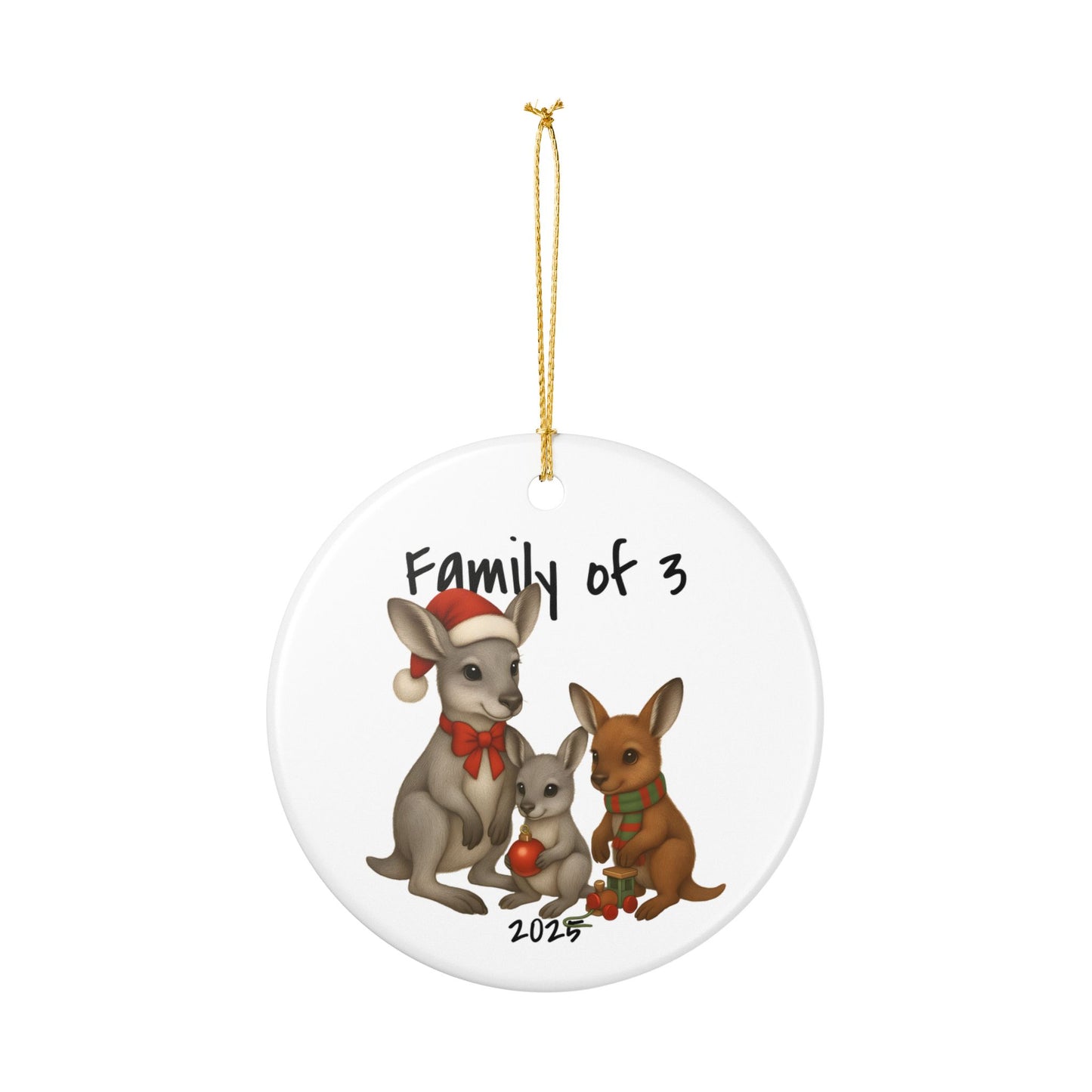 Single Parent Family of 3 Australian Animal Christmas Ornament – Kangaroo Design – 2025 Festive Keepsake