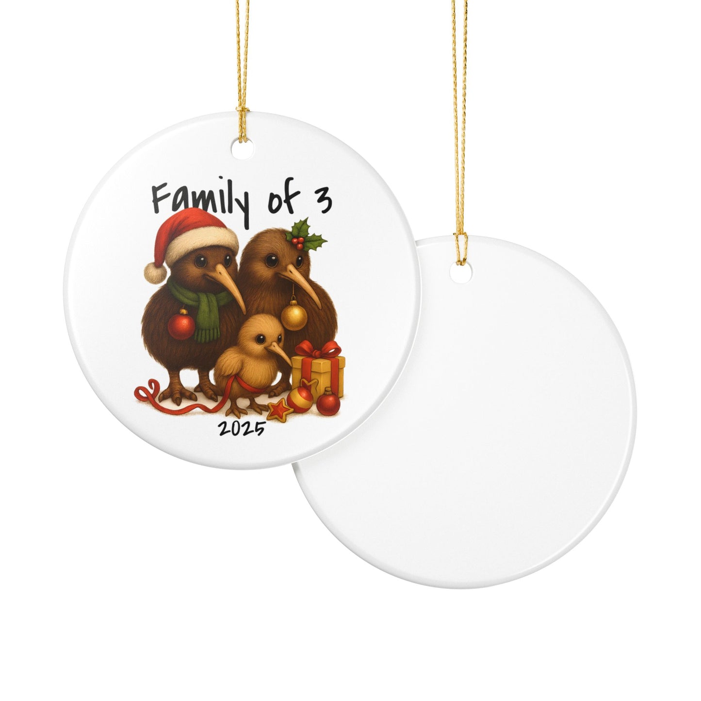 Family of 3 New Zealand Animal Christmas Ornament – Kiwi Design – 2025 Festive Keepsake