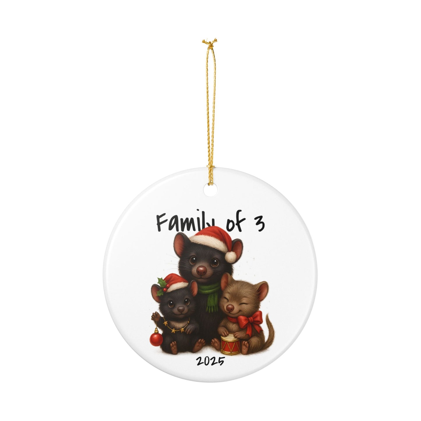 Single Parent Family of 3 Australian Animal Christmas Ornament – Tasmanian Devil Design – 2025 Festive Keepsake