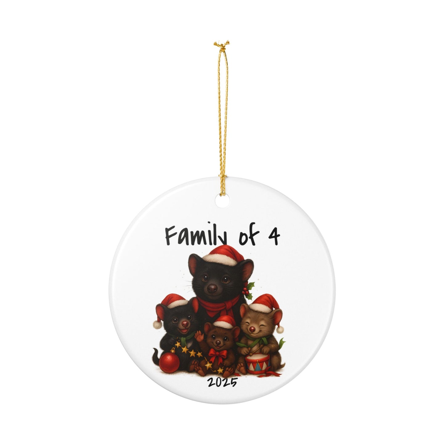 Single Parent Family of 4 Australian Animal Christmas Ornament – Tasmanian Devil Design – 2025 Festive Keepsake