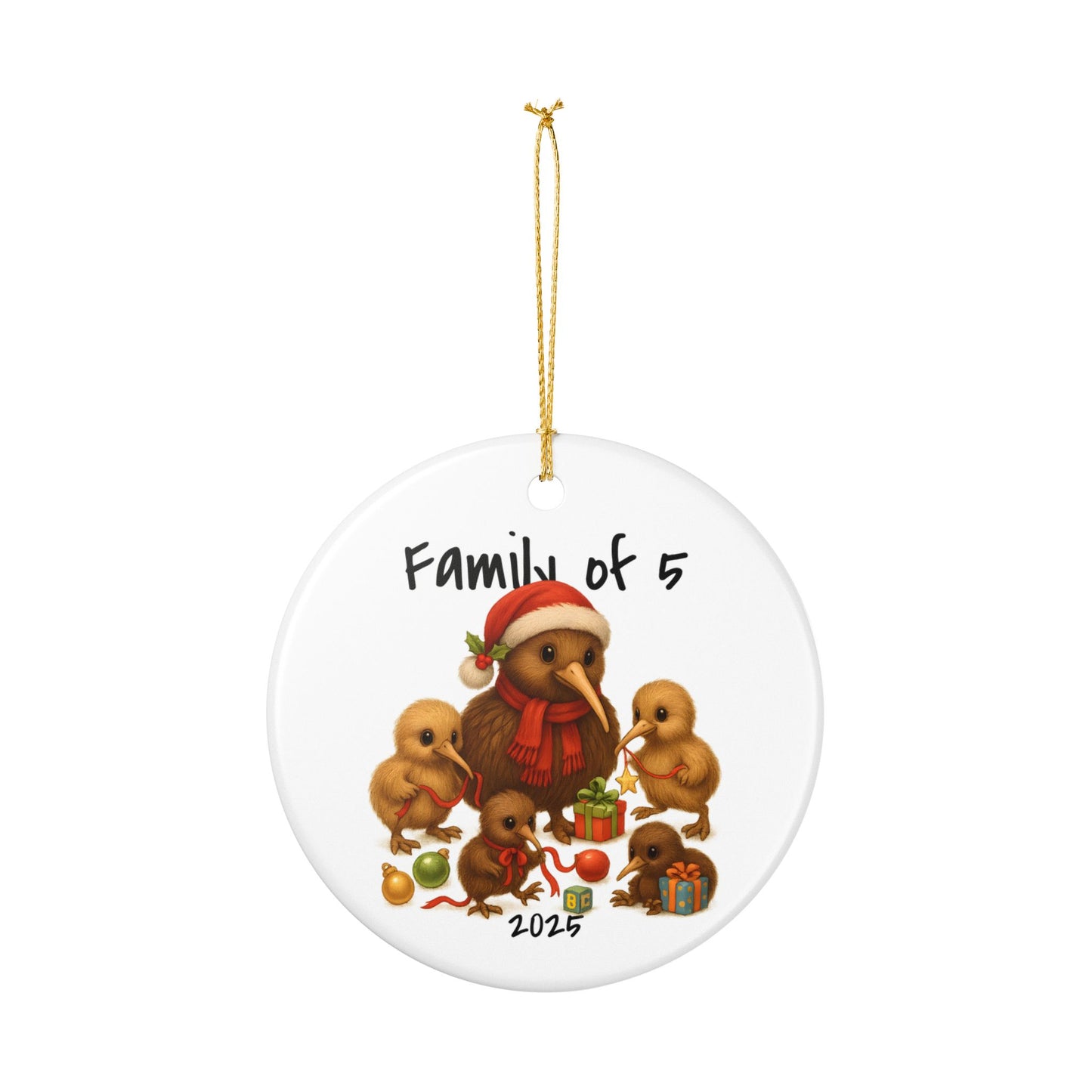Single Parent Family of 5 New Zealand Animal Christmas Ornament – Kiwi Design – 2025 Festive Keepsake