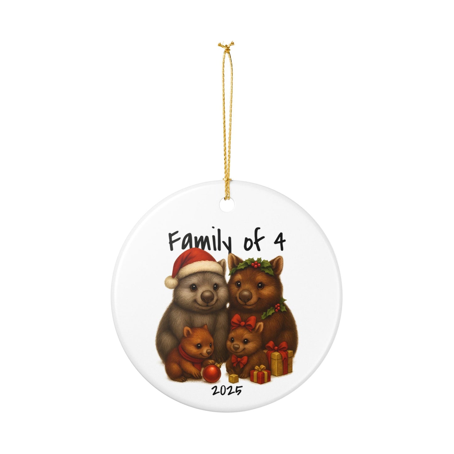 Family of 4 Australian Animal Christmas Ornament – Wombat Design – 2025 Festive Keepsake