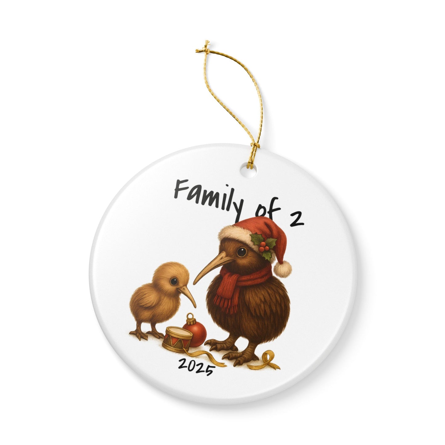 Single Parent Family of 2 New Zealand Animal Christmas Ornament – Kiwi Design – 2025 Festive Keepsake