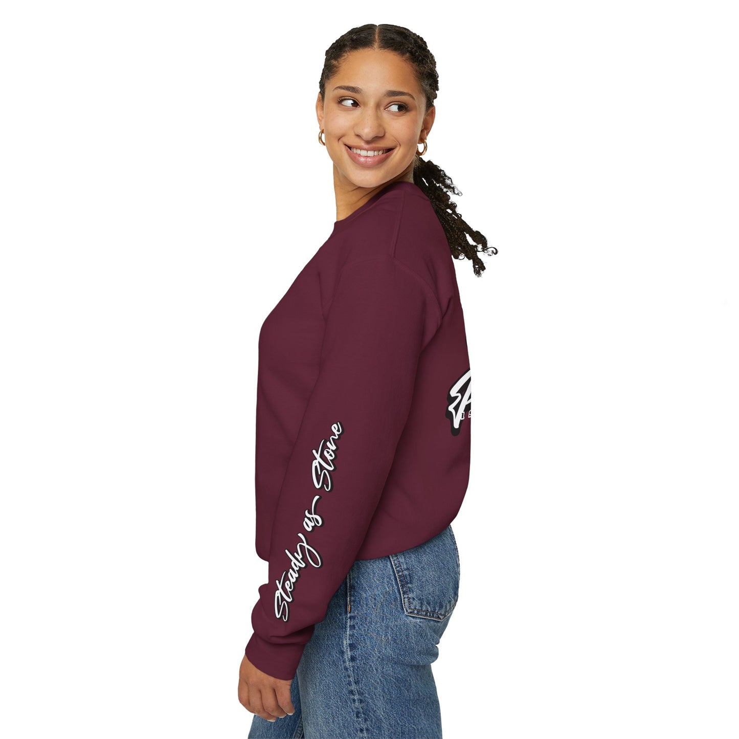 Steady as Stone – Root Chakra Affirmation Adult Sweatshirt | Calm Is My Strength, Peace Is My Power | Waratah and Wood Global Collection