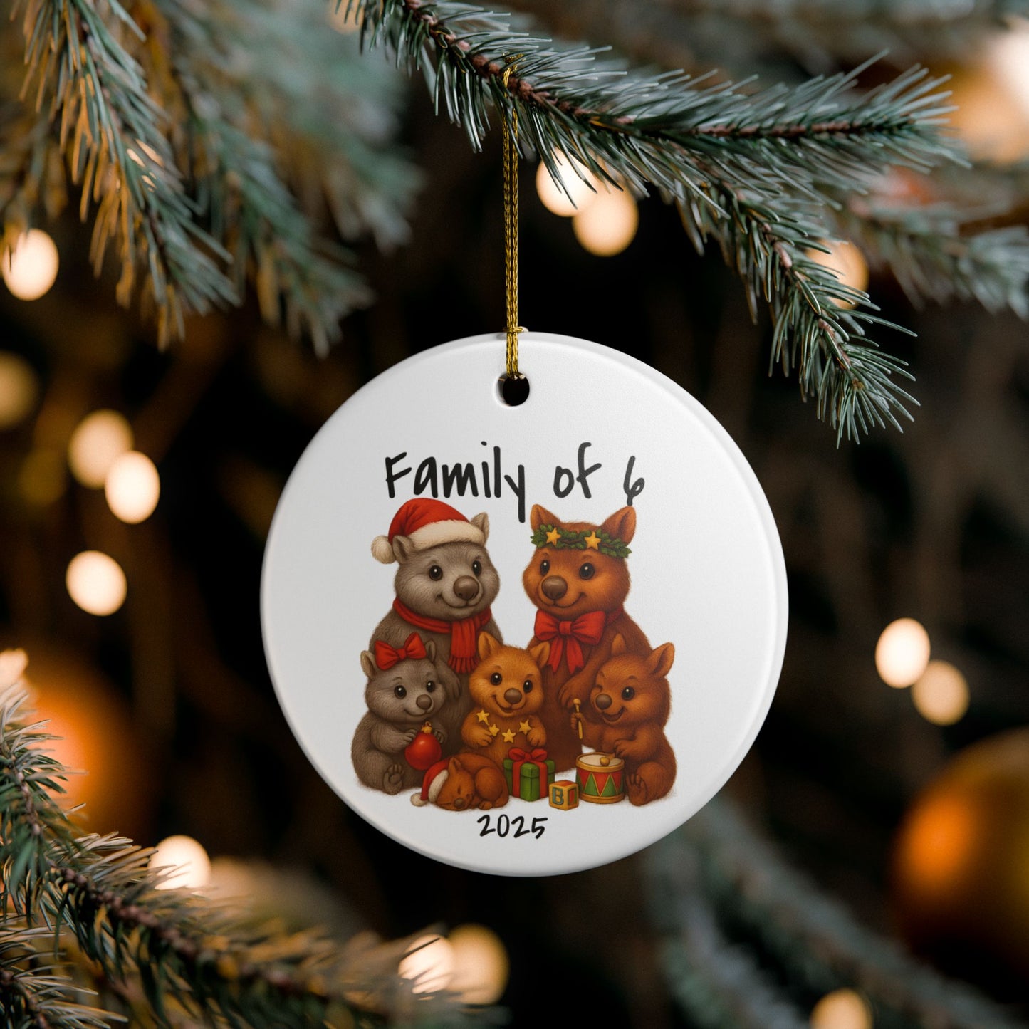Family of 6 Australian Animal Christmas Ornament – Wombat Design – 2025 Festive Keepsake