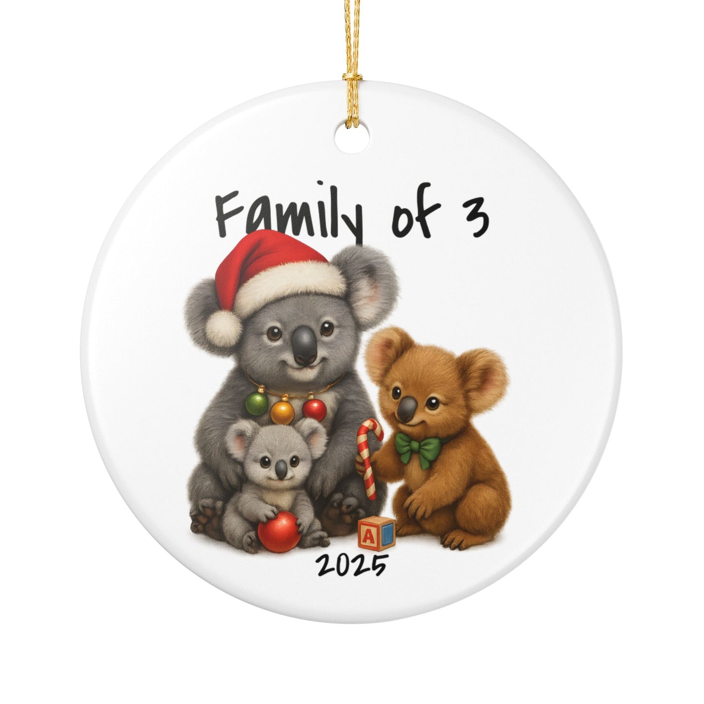 Single Parent Family of 3 Australian Animal Christmas Ornament – Koala Design – 2025 Festive Keepsake