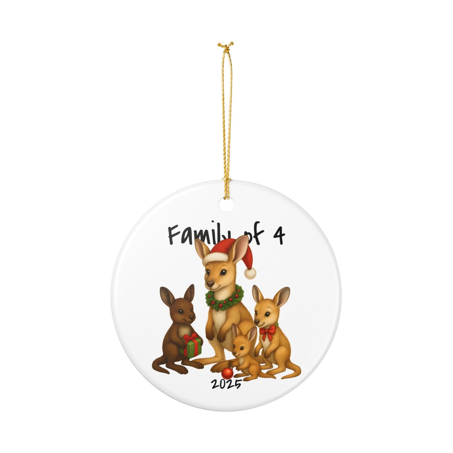 Single Parent Family of 4 Australian Animal Christmas Ornament – Kangaroo Design – 2025 Festive Keepsake