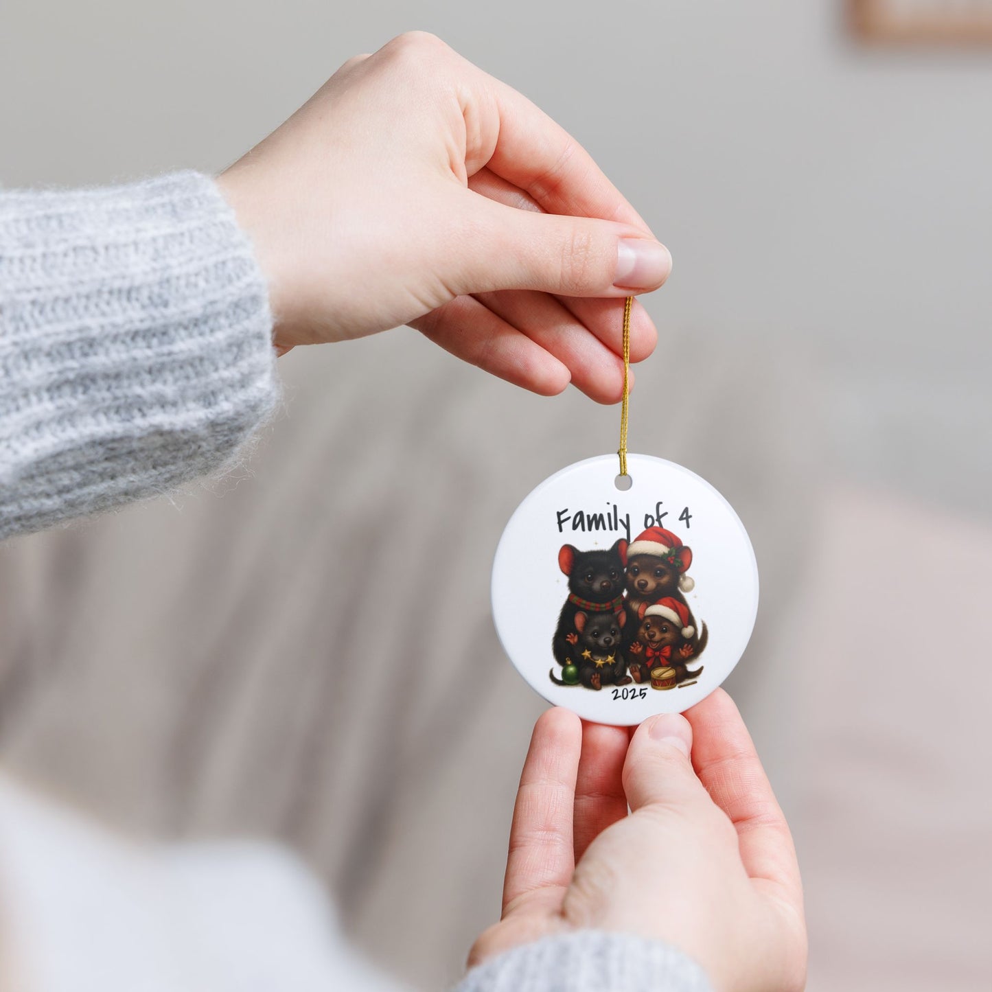 Family of 4 Australian Animal Christmas Ornament – Tasmanian Devil Design – 2025 Festive Keepsake