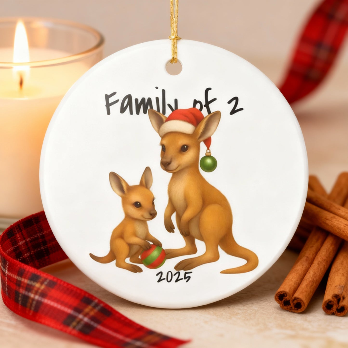 Single Parent Family of 2 Australian Animal Christmas Ornament – Kangaroo Design – 2025 Festive Keepsake