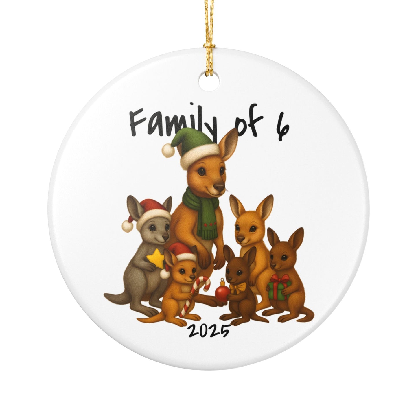 Single Parent Family of 6 Australian Animal Christmas Ornament – Kangaroo Design – 2025 Festive Keepsake