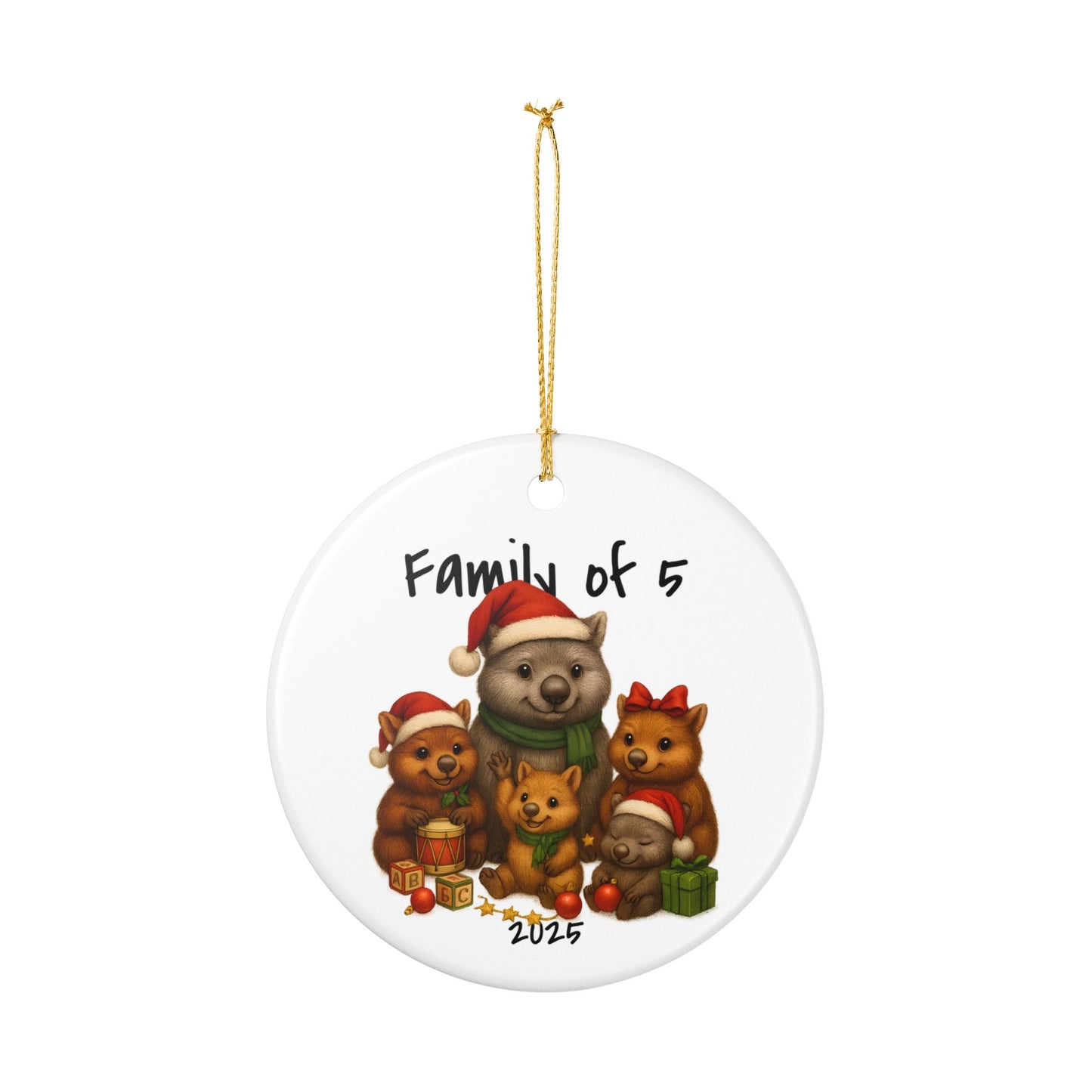 Single Parent Family of 5 Australian Animal Christmas Ornament – Wombat Design – 2025 Festive Keepsake