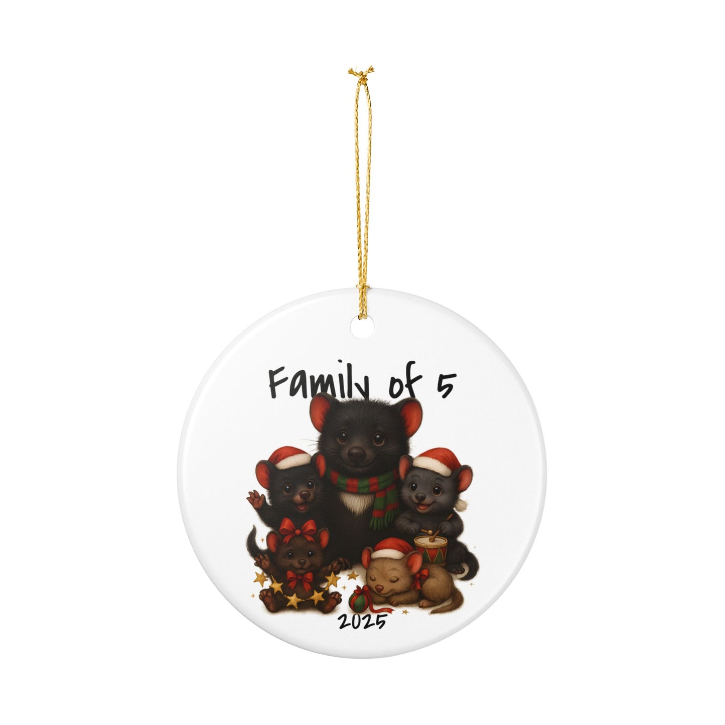 Single Parent Family of 5 Australian Animal Christmas Ornament – Tasmanian Devil Design – 2025 Festive Keepsake