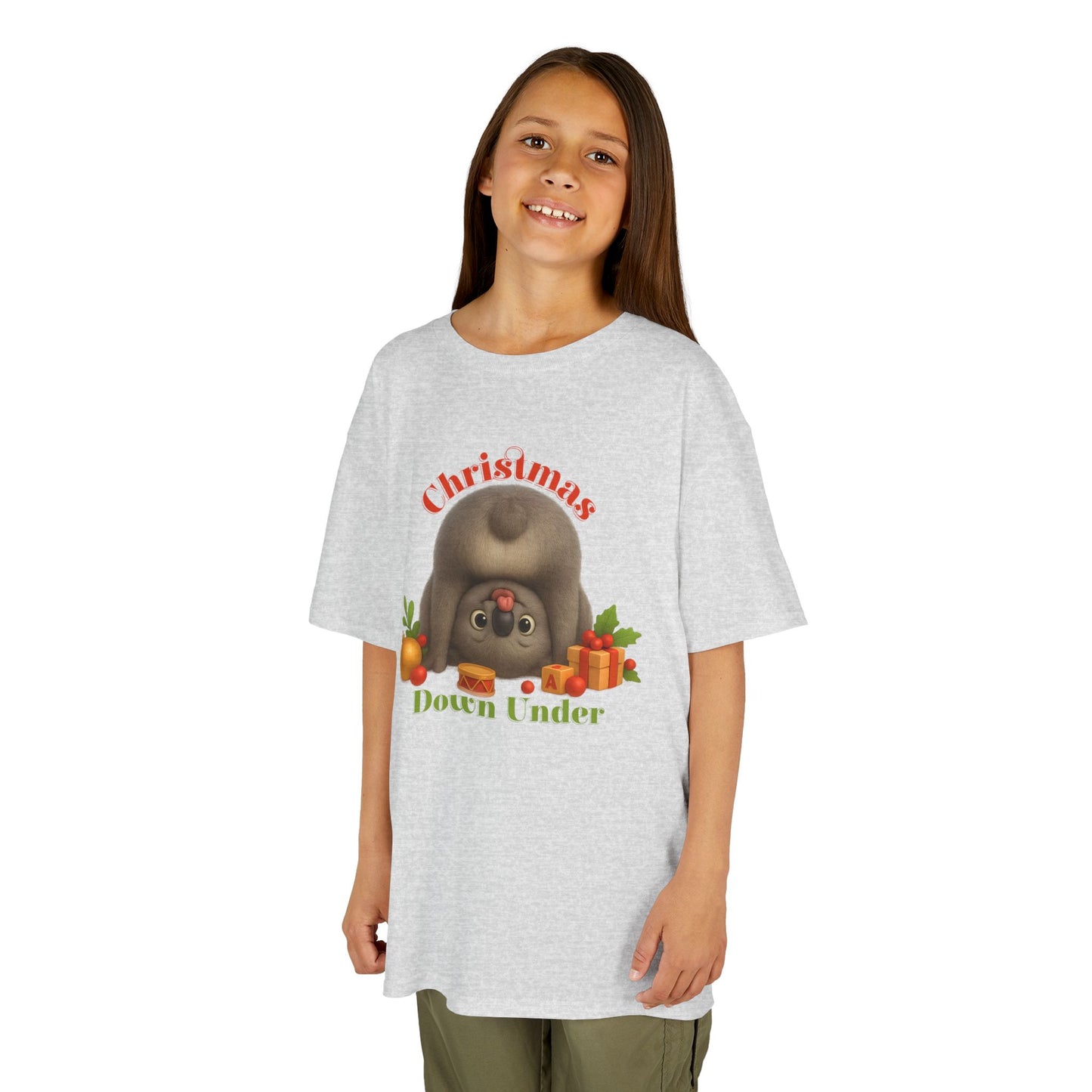 Christmas Down Under – Kids T-Shirt | Upside Down Koala Christmas Design | Gumleaf Gang Festive Friends