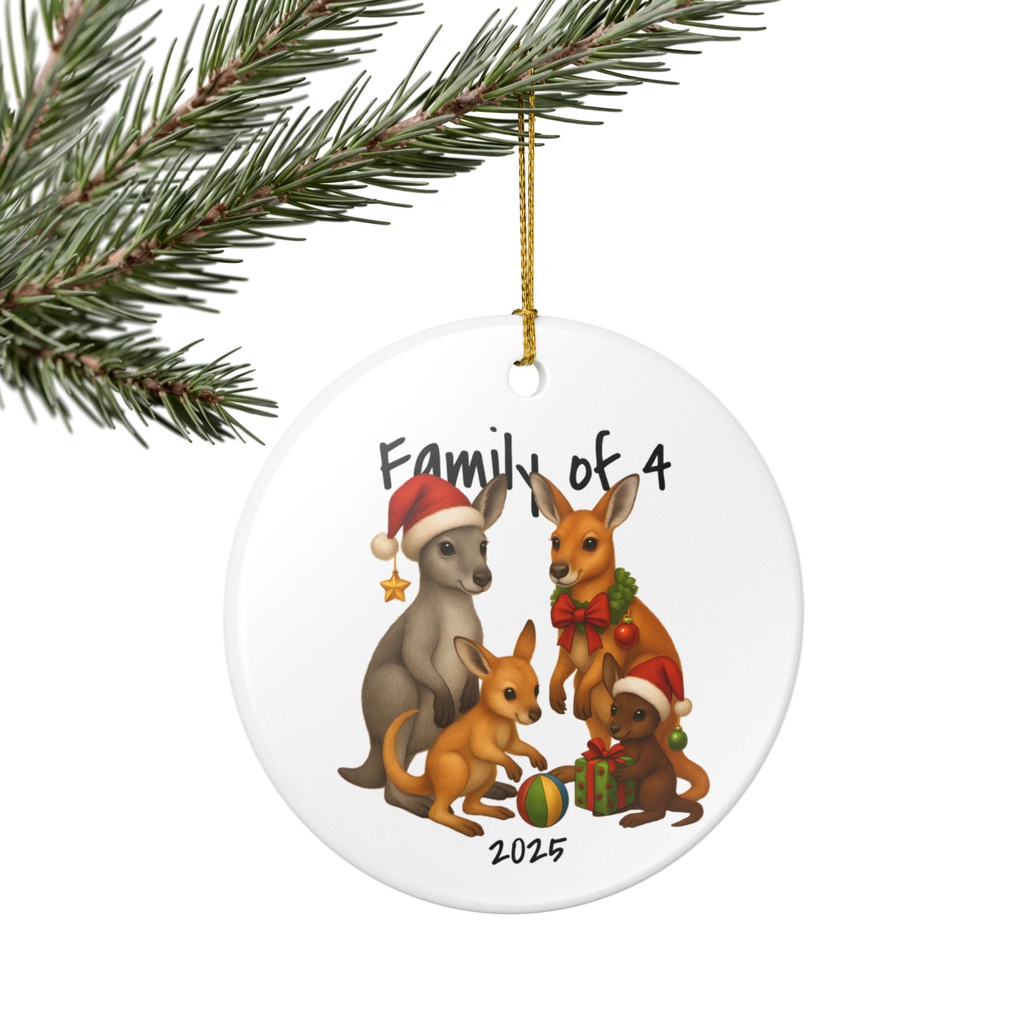 Family of 4 Australian Animal Christmas Ornament – Kangaroo Design – 2025 Festive Keepsake