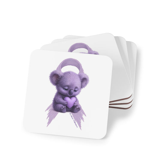 All Cancer Awareness Koala – Lavender Heart - Set of 4 Coasters | Waratah and Wood Comfort and Courage Collection