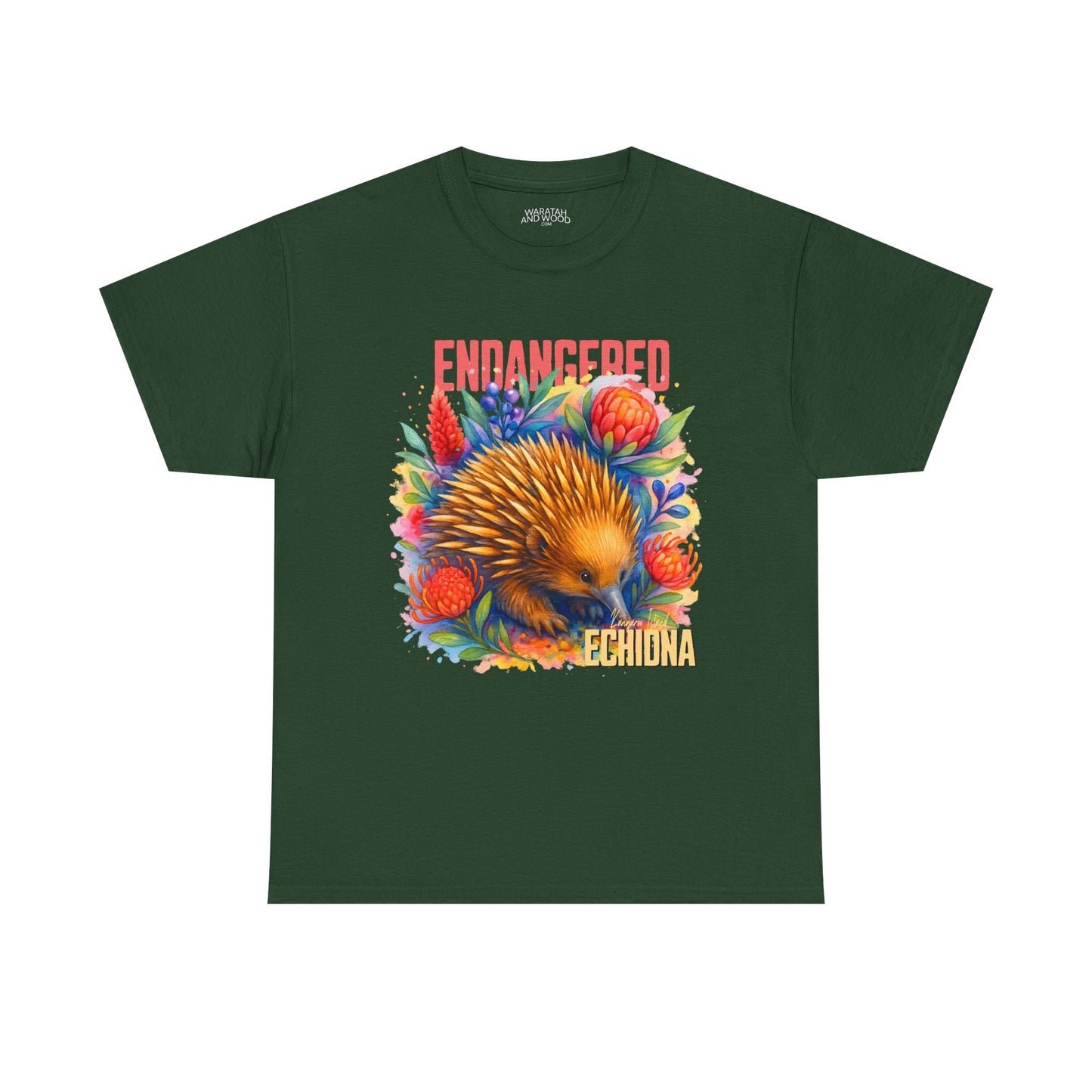 Endangered Kangaroo Island Echidna – Adult T-Shirt | Australian Wildlife Conservation Design | Waratah and Wood Hearts and Habitats