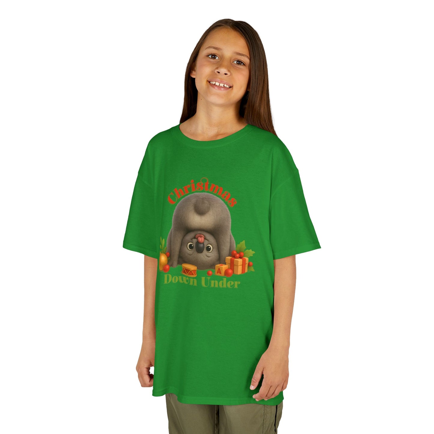 Christmas Down Under – Kids T-Shirt | Upside Down Koala Christmas Design | Gumleaf Gang Festive Friends