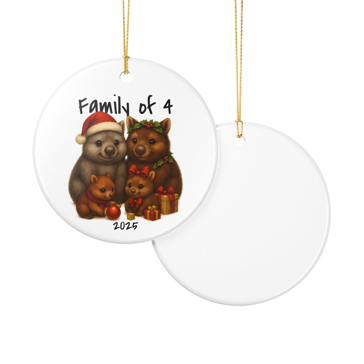 Family of 4 Australian Animal Christmas Ornament – Wombat Design – 2025 Festive Keepsake