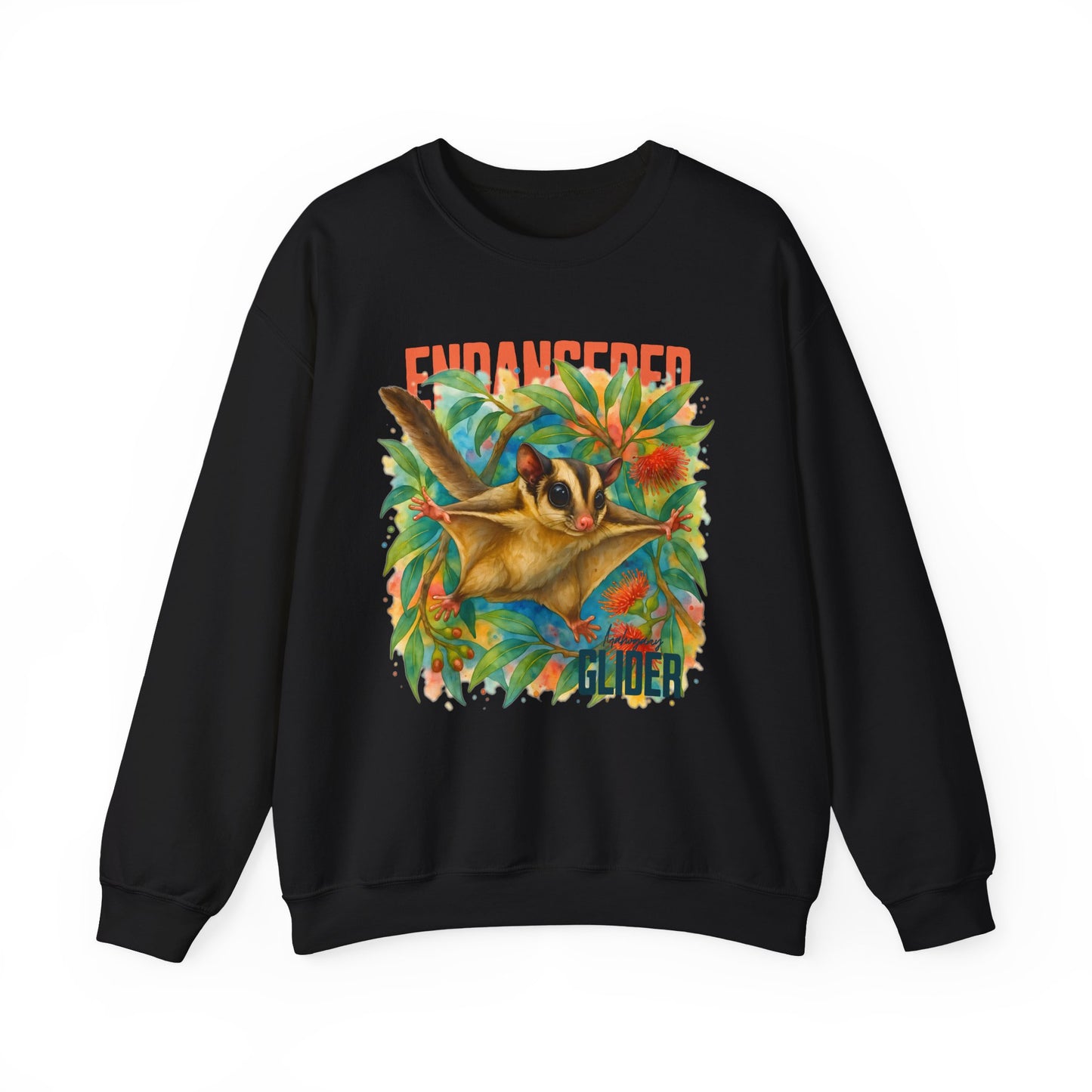 Endangered Mahogany Glider – Adult Sweatshirt | Australian Wildlife Conservation Design | Waratah and Wood Hearts and Habitats