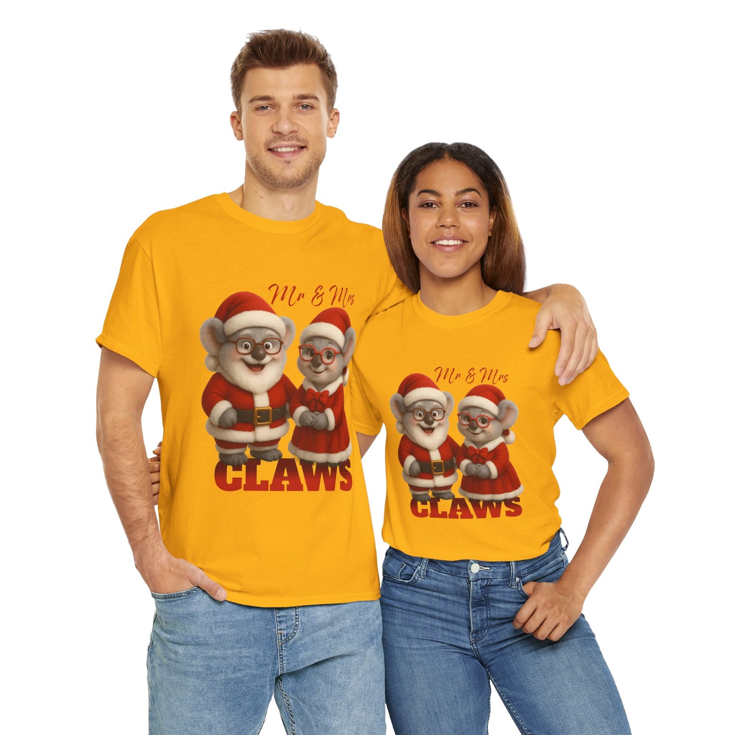 Mr and Mrs Claws – Adult T-Shirt | Koala Santa and Mrs Claws Design | Gumleaf Gang Festive Friends