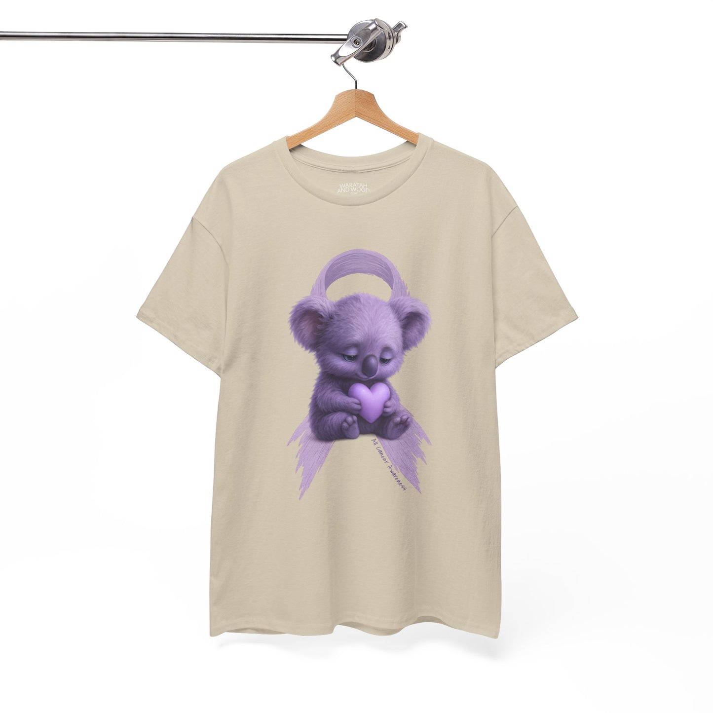 All Cancer Awareness Koala – Lavender Heart  - Adult T-Shirt | Waratah and Wood Comfort and Courage Collection