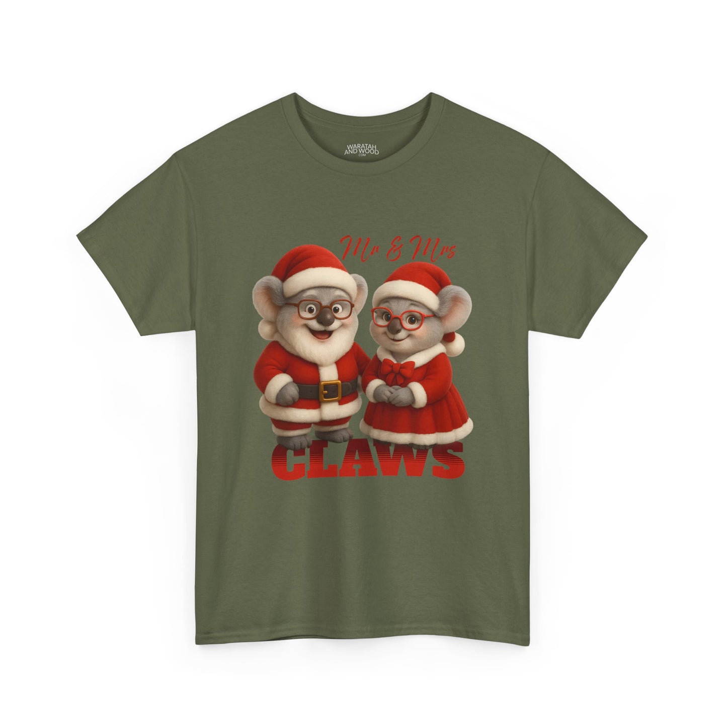 Mr and Mrs Claws – Adult T-Shirt | Koala Santa and Mrs Claws Design | Gumleaf Gang Festive Friends