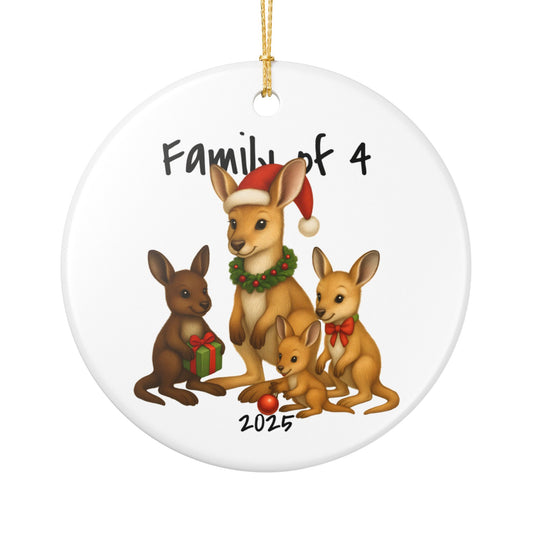 Single Parent Family of 4 Australian Animal Christmas Ornament – Kangaroo Design – 2025 Festive Keepsake