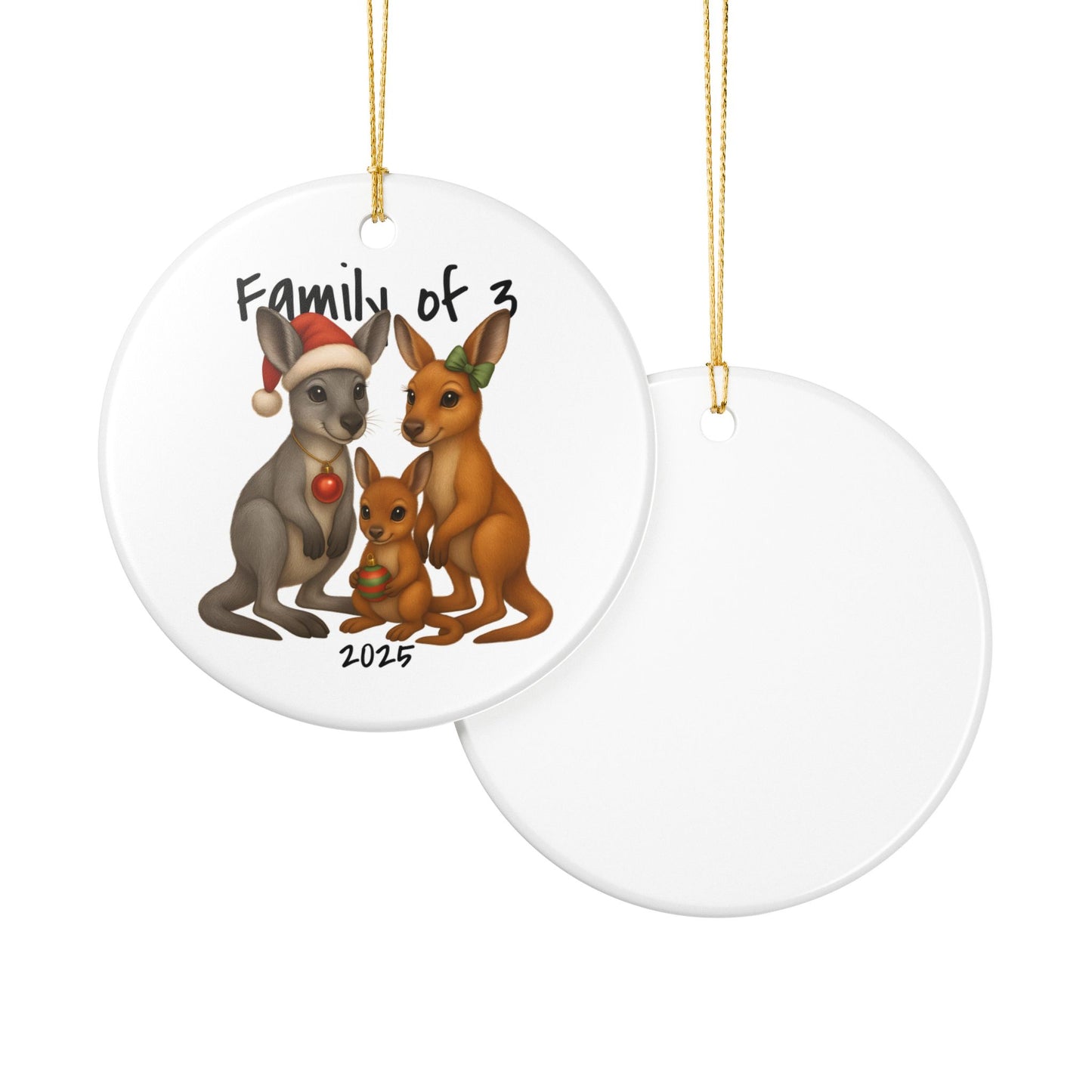Family of 3 Australian Animal Christmas Ornament – Kangaroo Design – 2025 Festive Keepsake