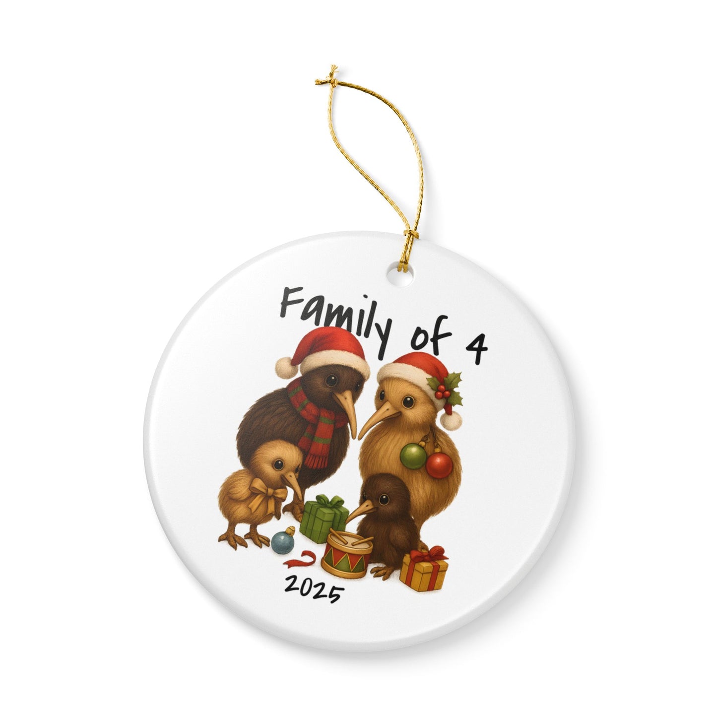 Family of 4 New Zealand Animal Christmas Ornament – Kiwi Design – 2025 Festive Keepsake