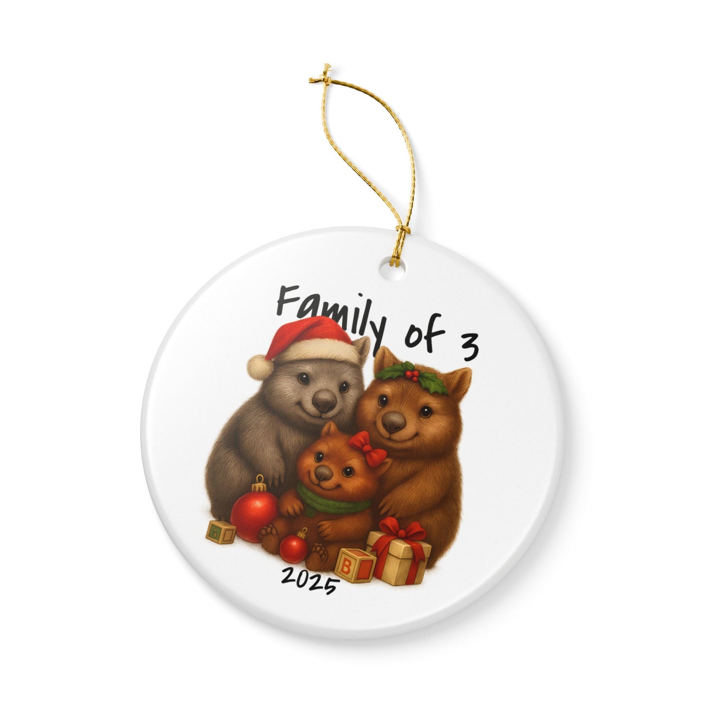 Family of 3 Australian Animal Christmas Ornament – Wombat Design – 2025 Festive Keepsake