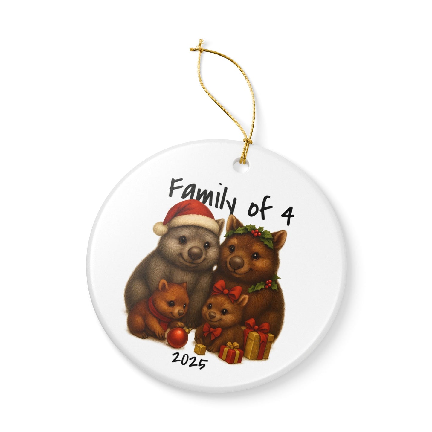 Family of 4 Australian Animal Christmas Ornament – Wombat Design – 2025 Festive Keepsake