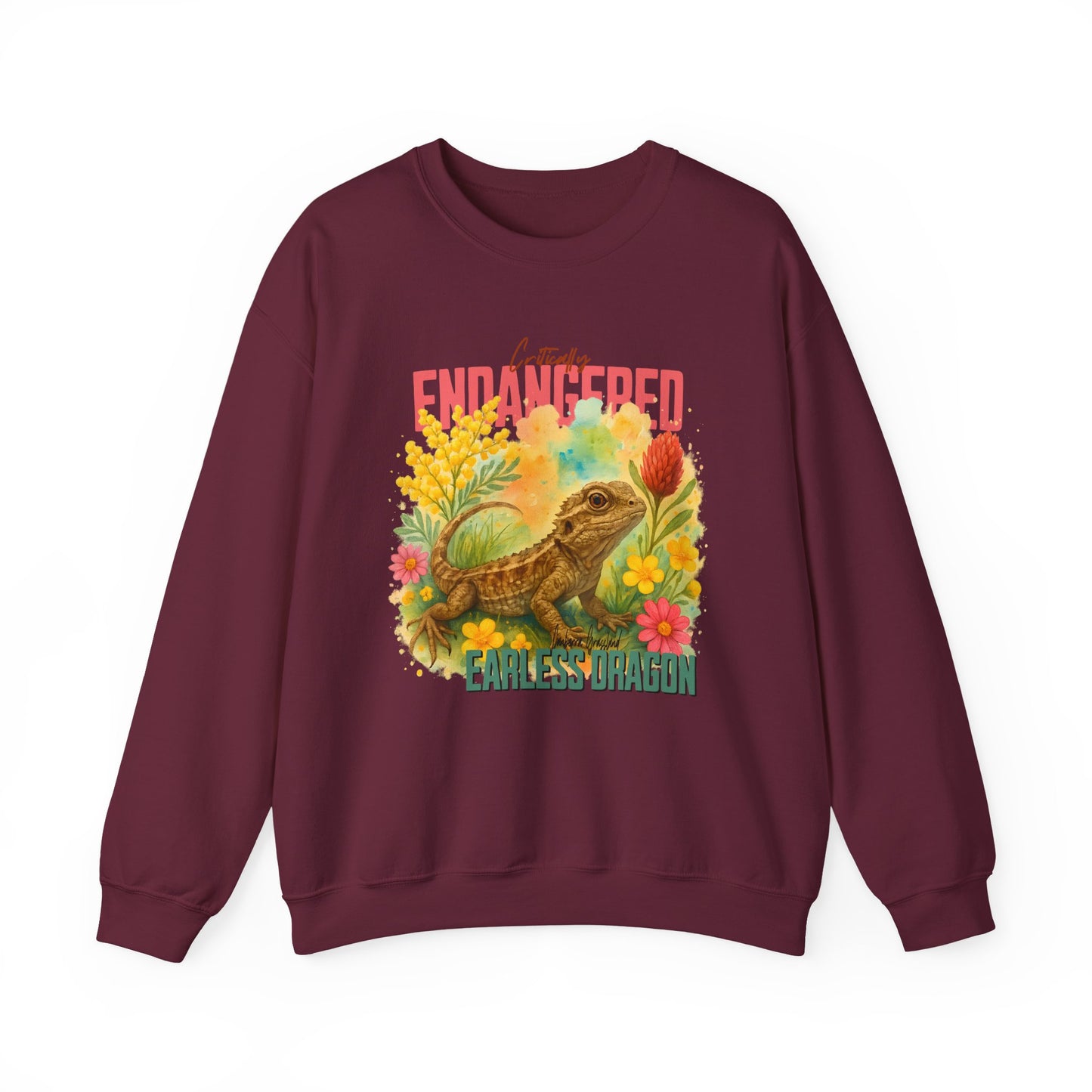 Critically Endangered Canberra Grassland Earless Dragon - Adult Sweatshirt – Australian Wildlife Awareness