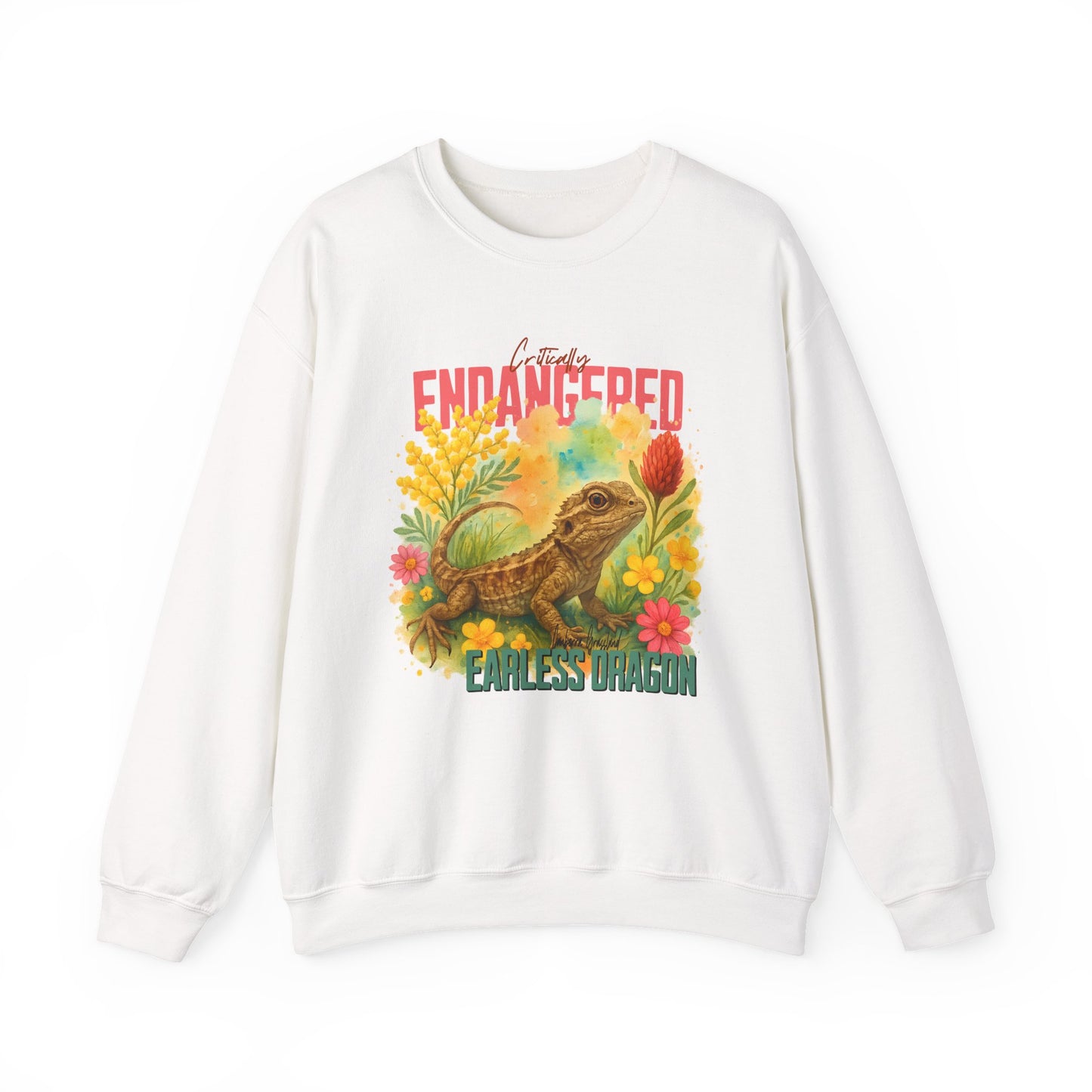 Critically Endangered Canberra Grassland Earless Dragon - Adult Sweatshirt – Australian Wildlife Awareness