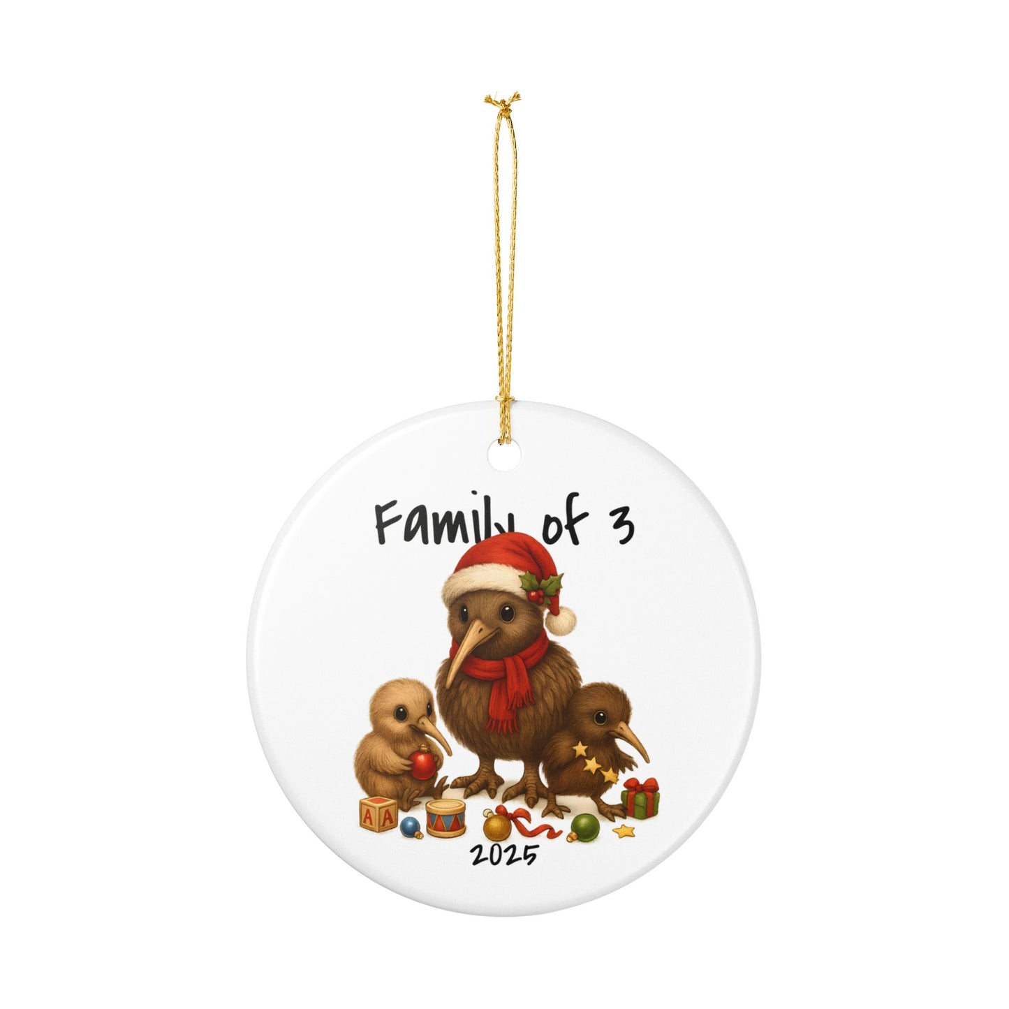 Single Parent Family of 3 New Zealand Animal Christmas Ornament – Kiwi Design – 2025 Festive Keepsake