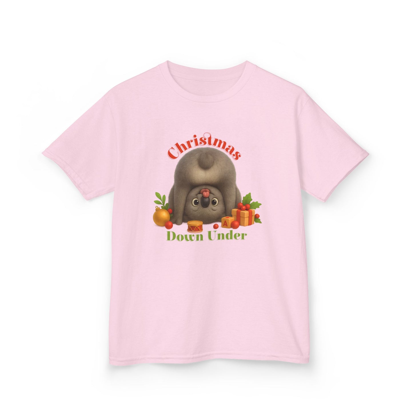Christmas Down Under – Kids T-Shirt | Upside Down Koala Christmas Design | Gumleaf Gang Festive Friends