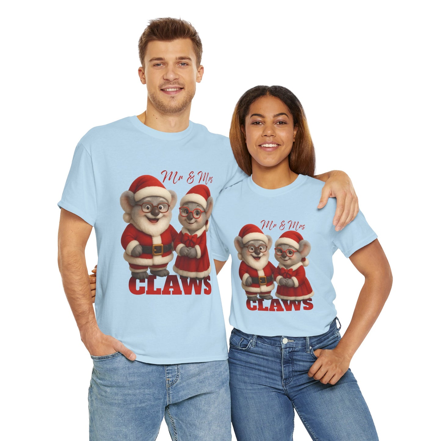 Mr and Mrs Claws – Adult T-Shirt | Koala Santa and Mrs Claws Design | Gumleaf Gang Festive Friends