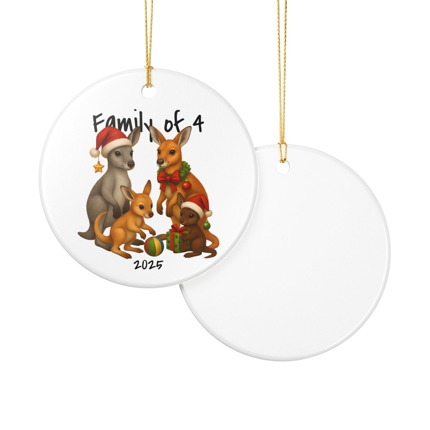 Family of 4 Australian Animal Christmas Ornament – Kangaroo Design – 2025 Festive Keepsake