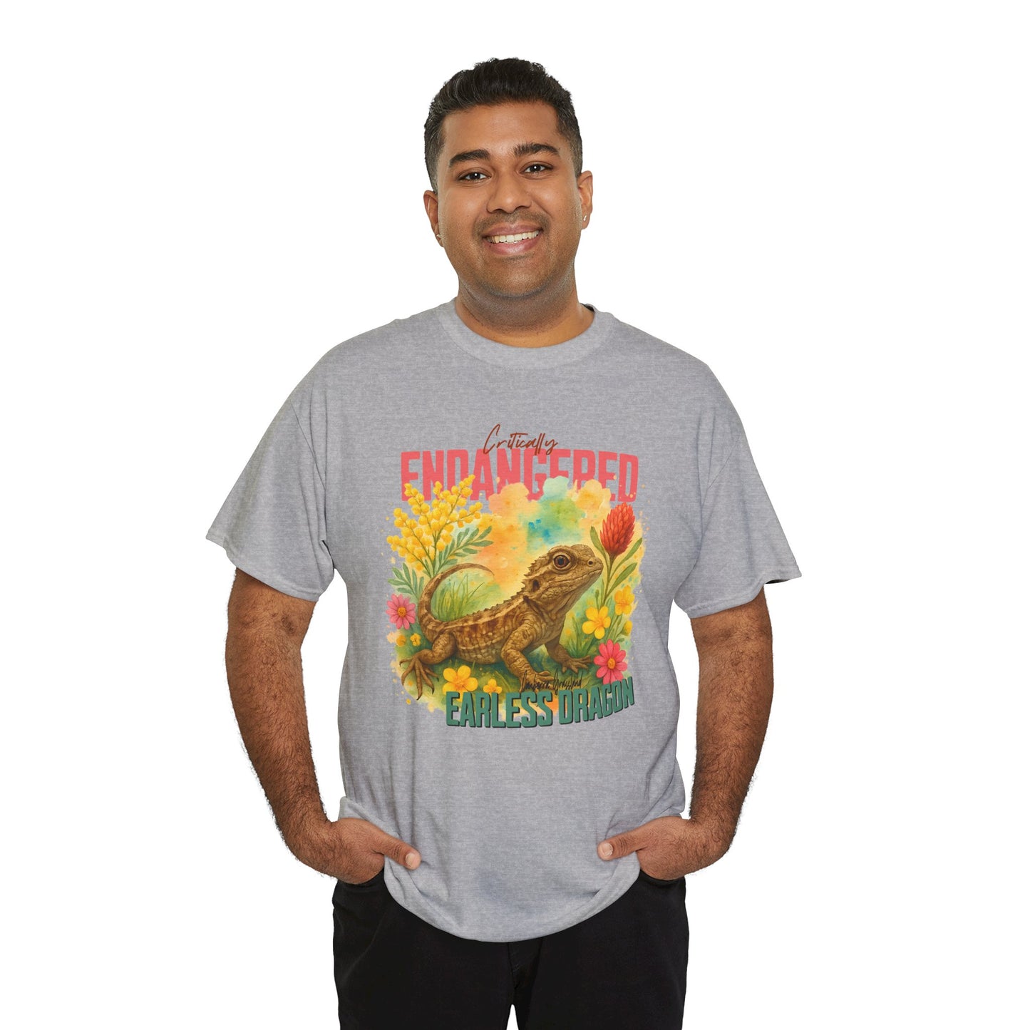 Critically Endangered Canberra Grassland Earless Dragon - Adult T-Shirt – Australian Wildlife Awareness
