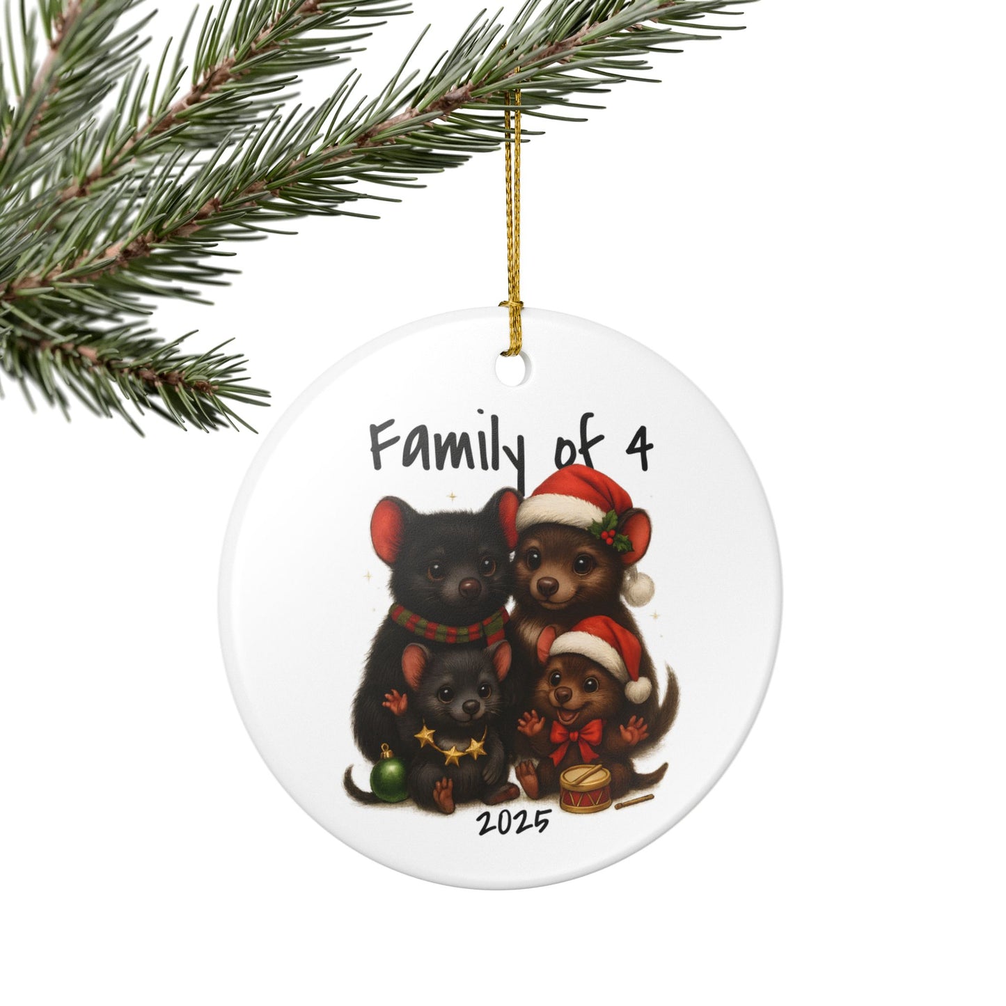 Family of 4 Australian Animal Christmas Ornament – Tasmanian Devil Design – 2025 Festive Keepsake