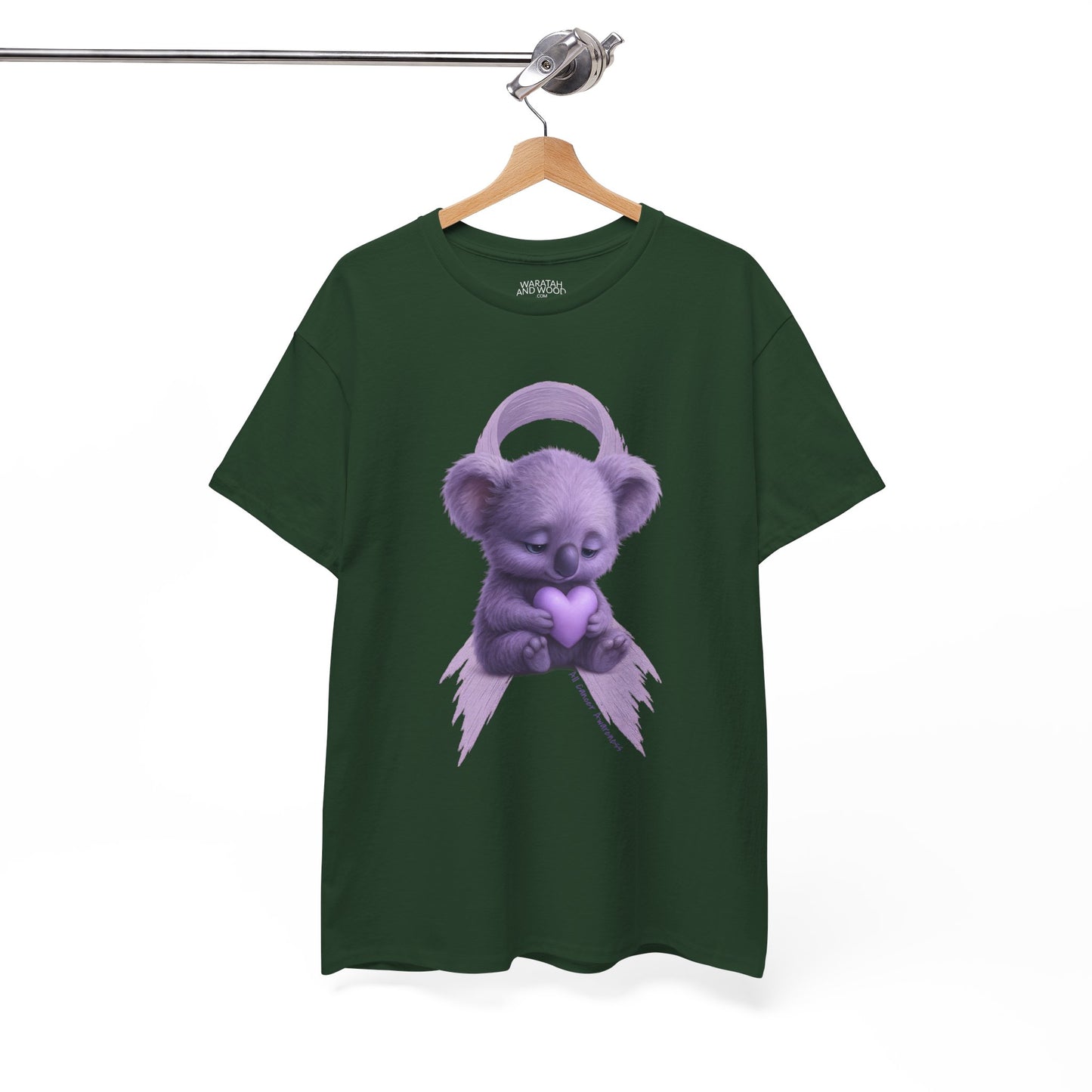 All Cancer Awareness Koala – Lavender Heart  - Adult T-Shirt | Waratah and Wood Comfort and Courage Collection
