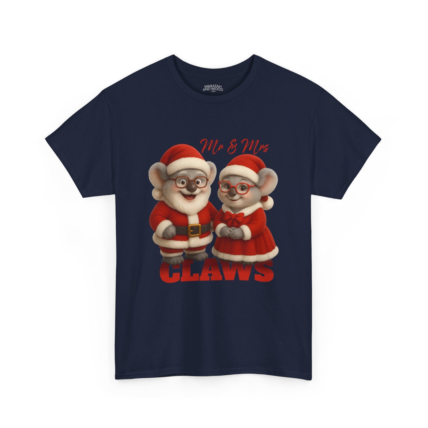 Mr and Mrs Claws – Adult T-Shirt | Koala Santa and Mrs Claws Design | Gumleaf Gang Festive Friends