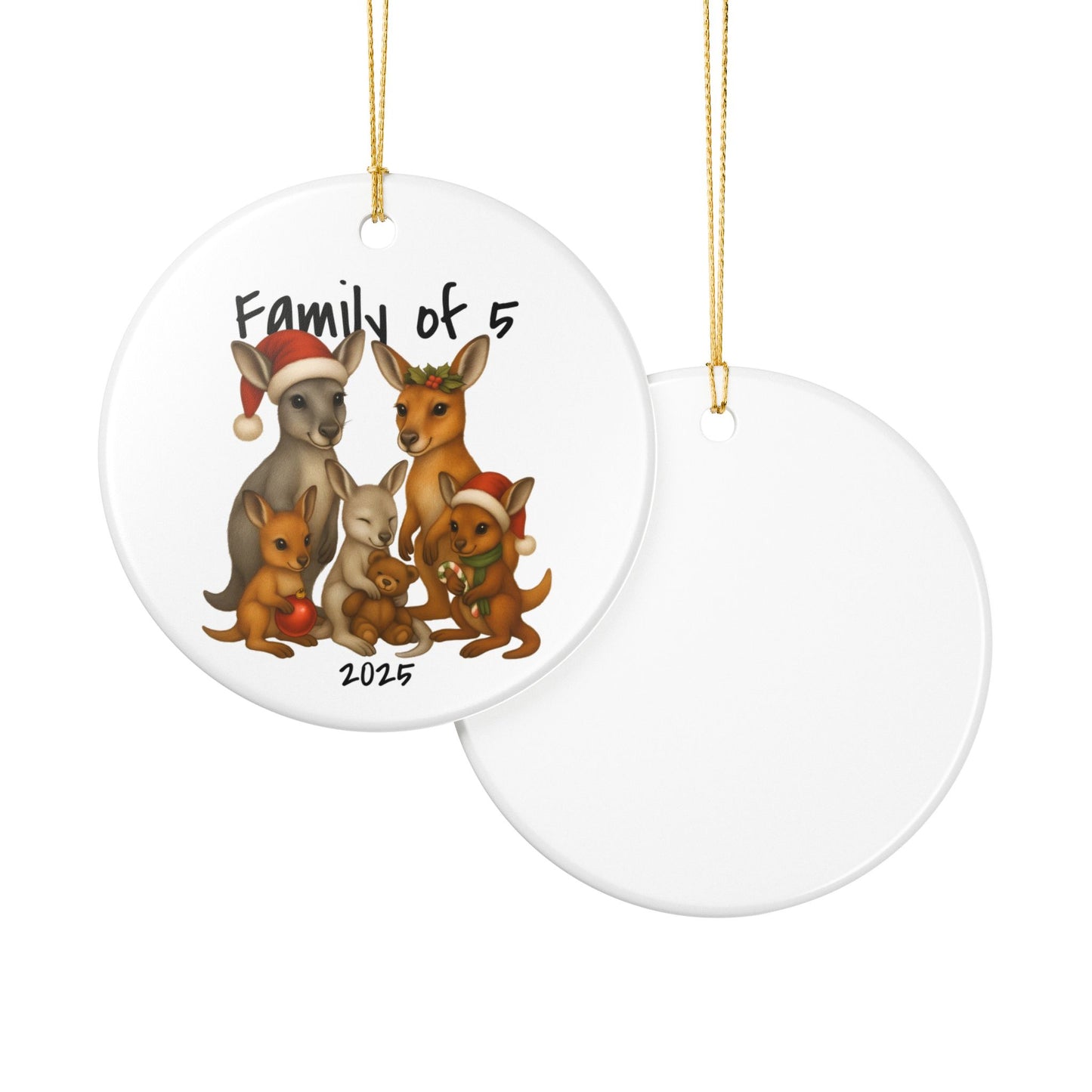 Family of 5 Australian Animal Christmas Ornament – Kangaroo Design – 2025 Festive Keepsake