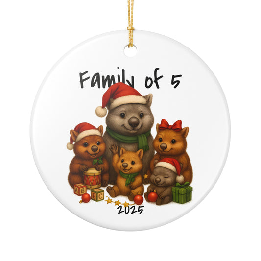 Single Parent Family of 5 Australian Animal Christmas Ornament – Wombat Design – 2025 Festive Keepsake
