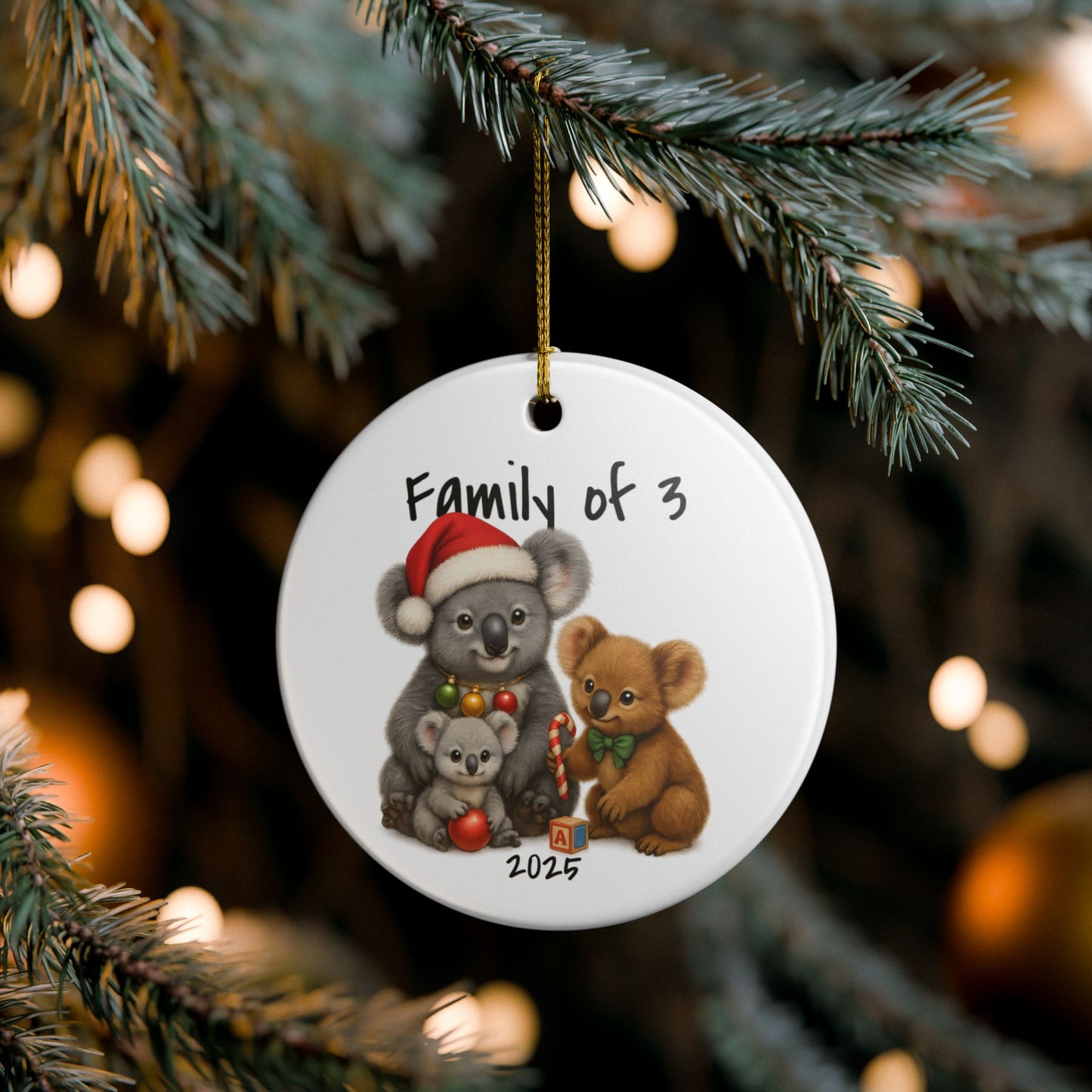 Single Parent Family of 3 Australian Animal Christmas Ornament – Koala Design – 2025 Festive Keepsake