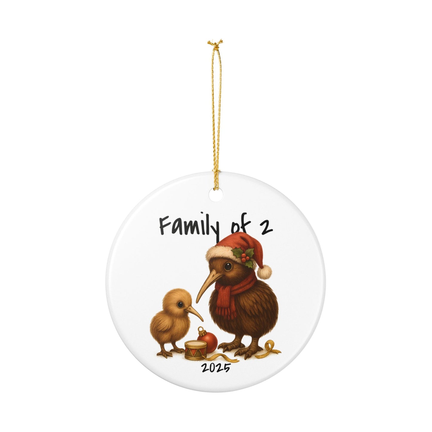 Single Parent Family of 2 New Zealand Animal Christmas Ornament – Kiwi Design – 2025 Festive Keepsake