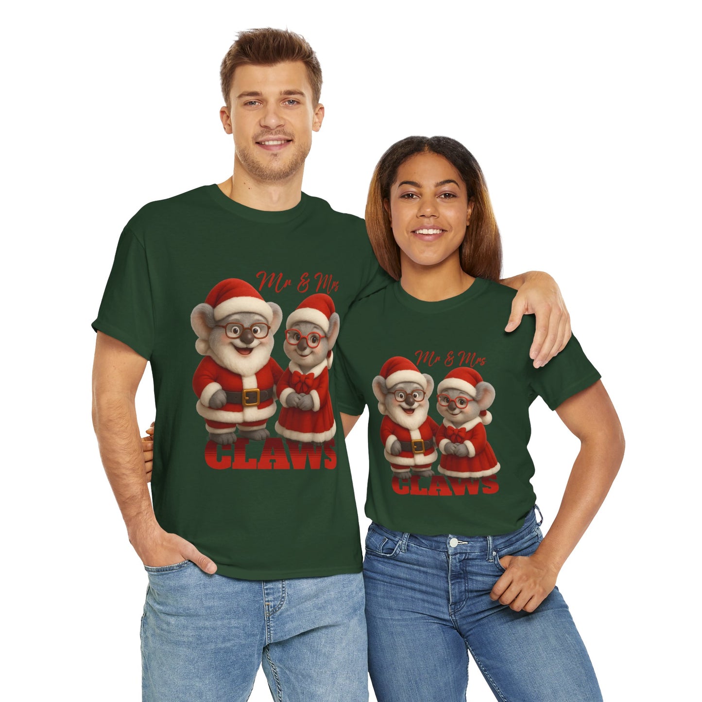 Mr and Mrs Claws – Adult T-Shirt | Koala Santa and Mrs Claws Design | Gumleaf Gang Festive Friends