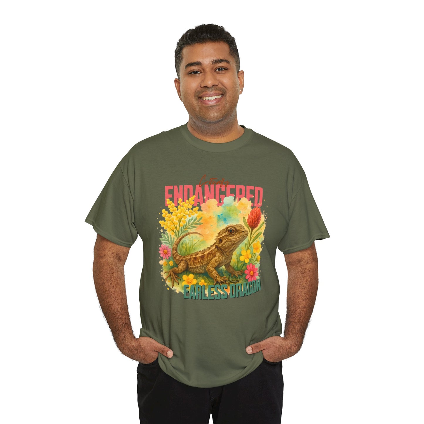 Critically Endangered Canberra Grassland Earless Dragon - Adult T-Shirt – Australian Wildlife Awareness
